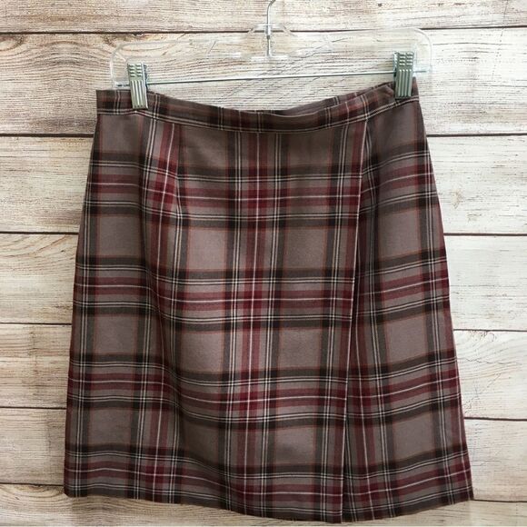 CHARTER CLUB WRAP SKIRT IN BROWN PLAID WOOL - Picture 3 of 6